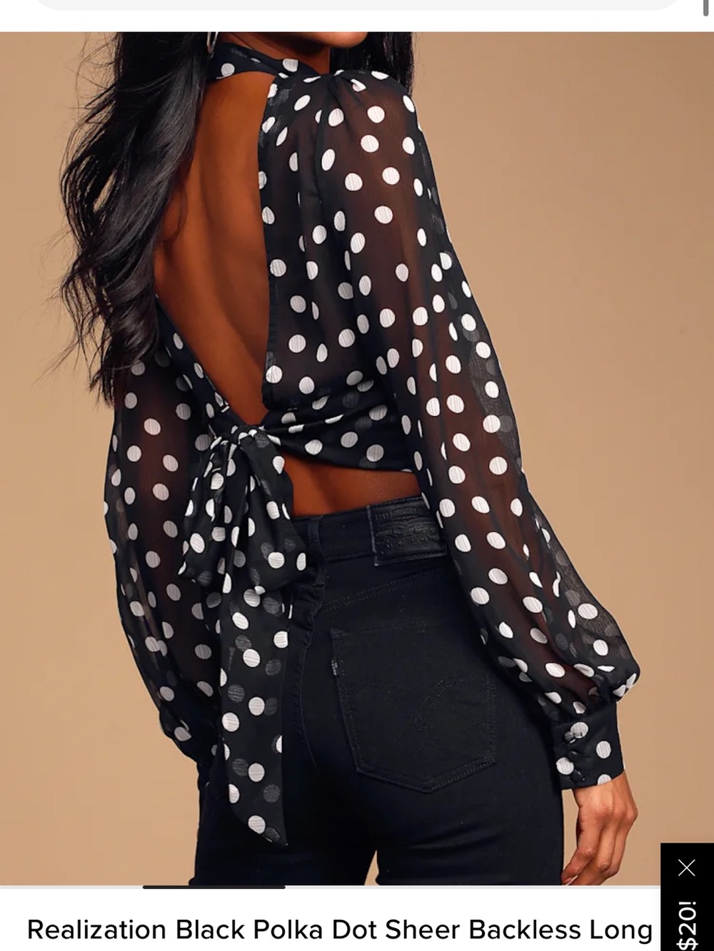 Lulu's Black and White Polka Dot Keyhole Cropped Blouse - Picture 2 of 3